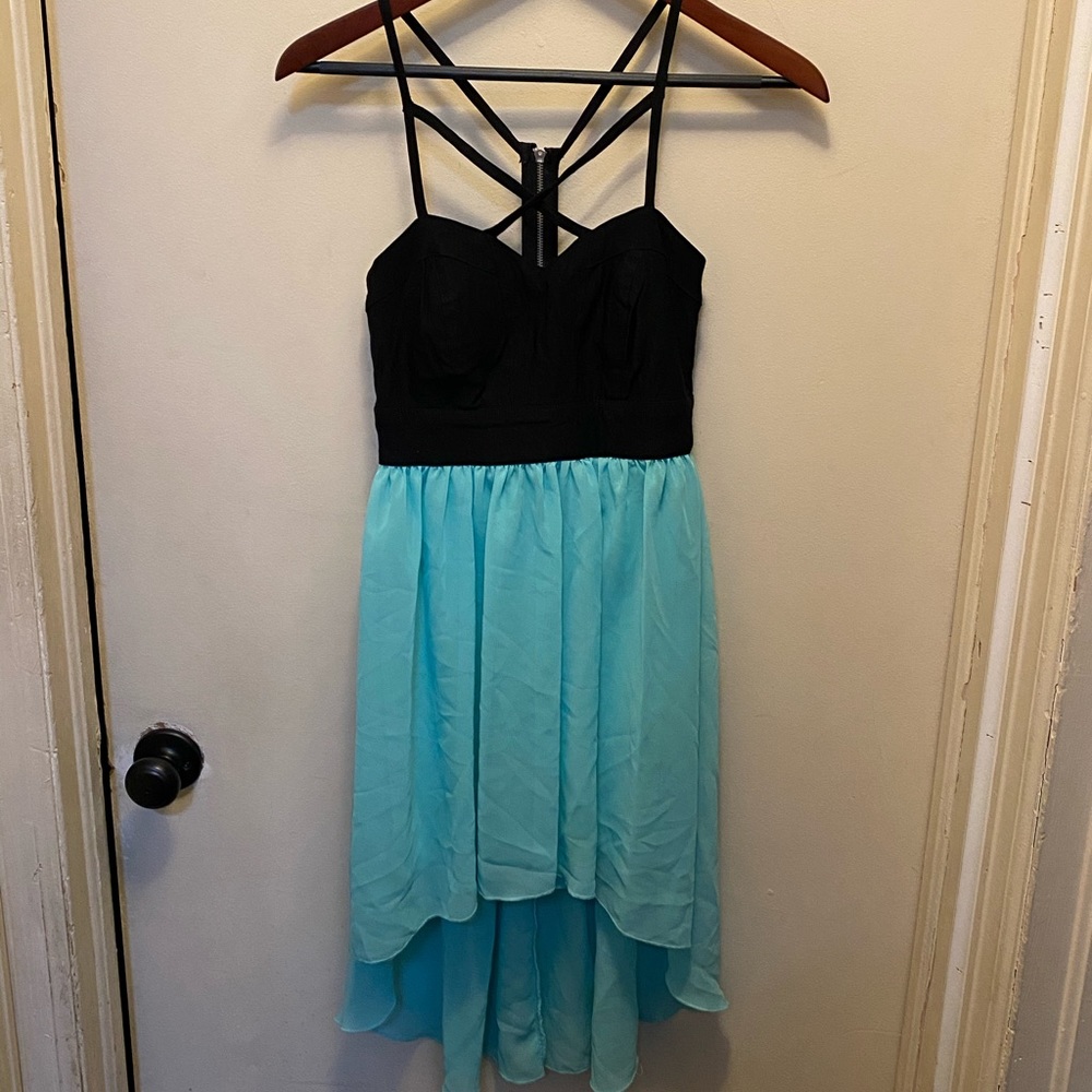 Trixxi spaghetti straps dress teal and black